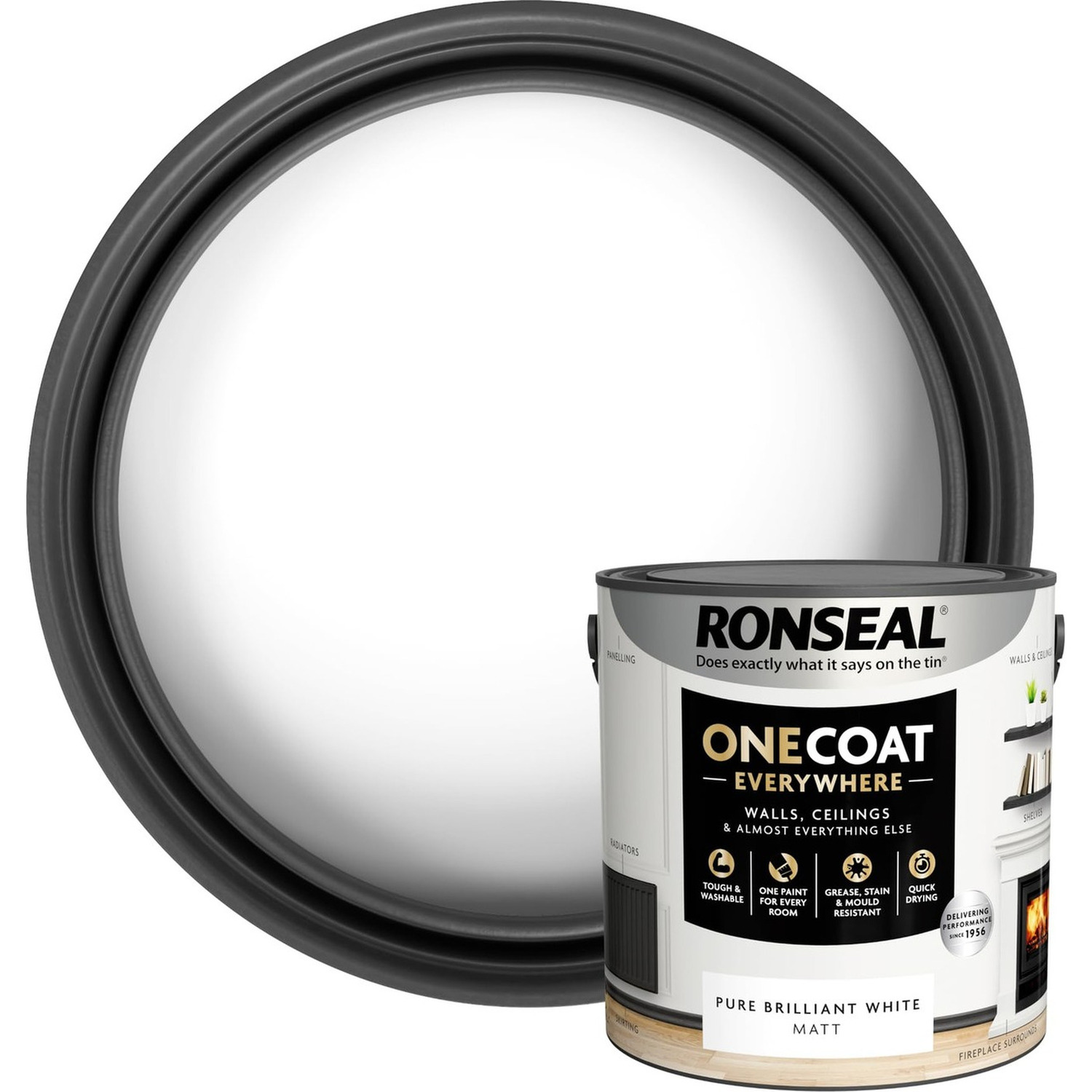 Ronseal One Coat Everywhere Interior Paint - Pure Brilliant White - Matt - 2.5L - Image 14
