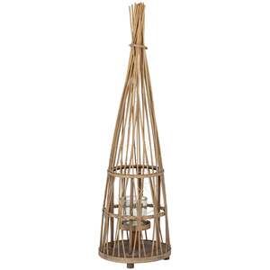 Small Conical Wicker Lantern With Glass Holder & LED Lights