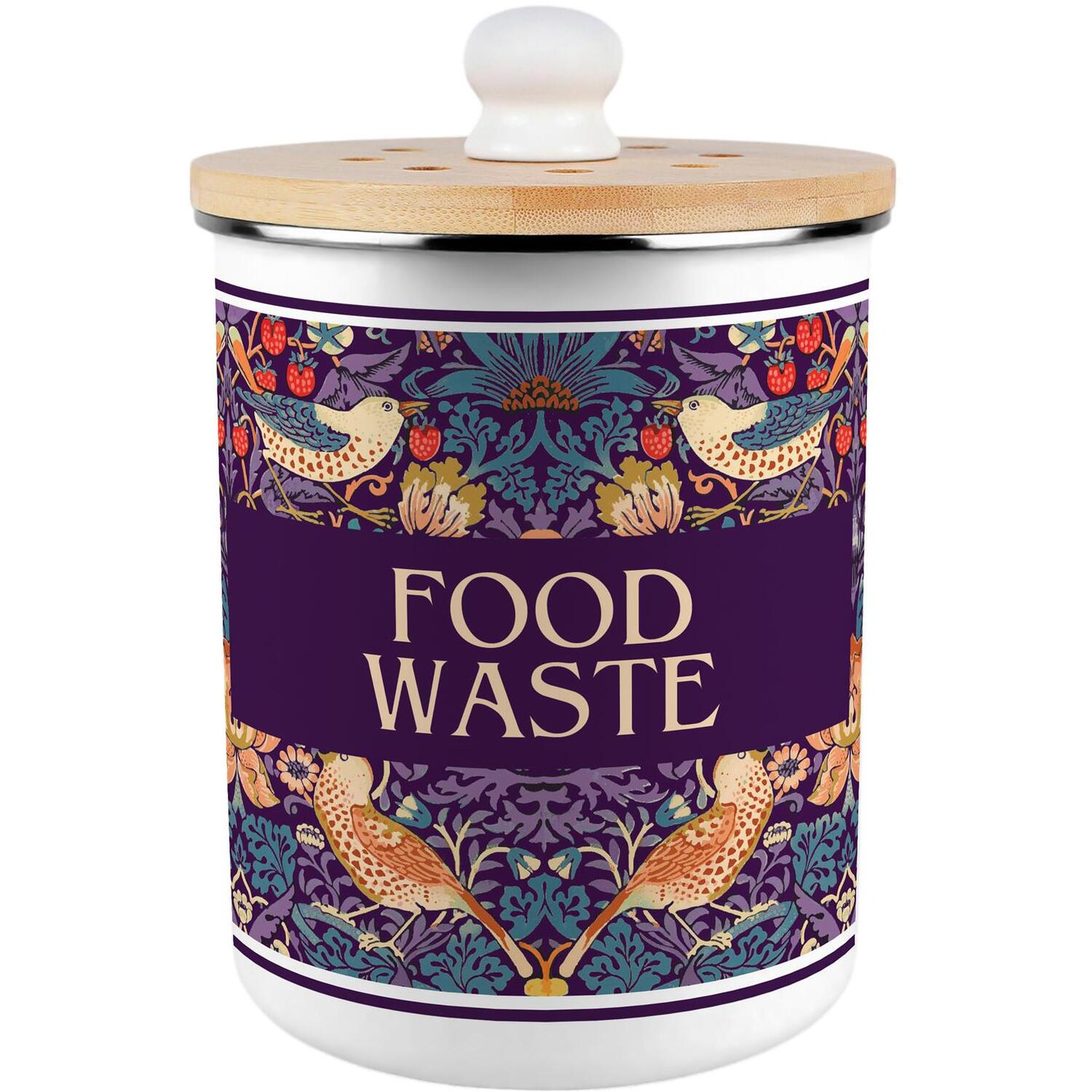 B&Q - Purple Strawberry Thief Food Waste CaddyKitchen Decor Compost Bin2L - Image 2