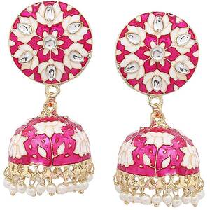 Ethnic Gold Plated Lotus Design Jhumka Earrings