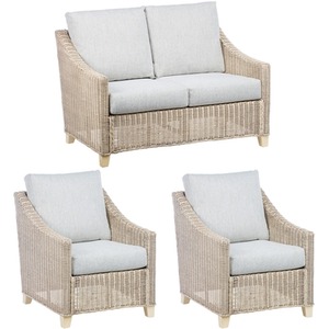 Dijon Rattan Conservatory Furniture 2 Seater Sofa and Chairs in Pebble