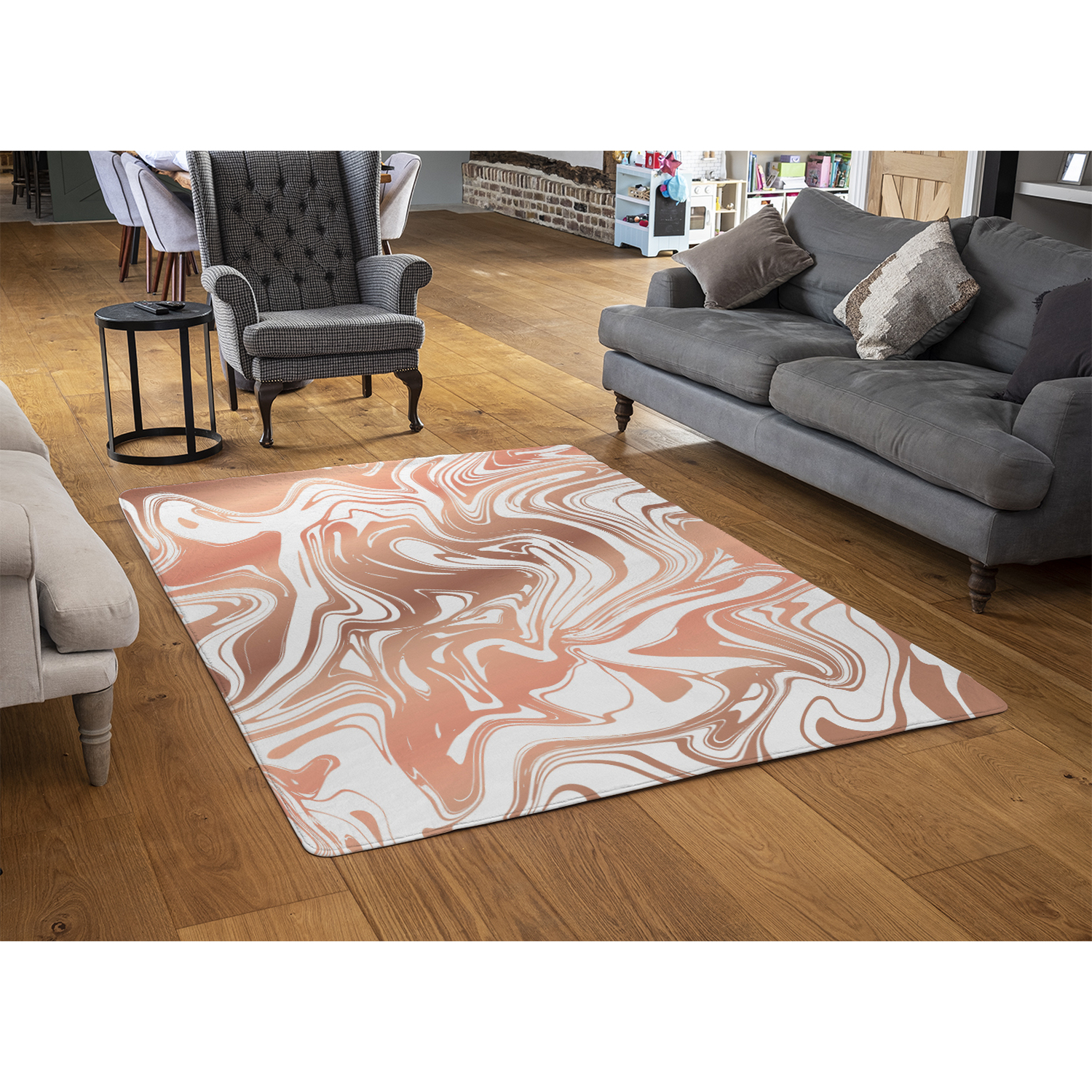 Rose Gold Marble Rug - Pink / 150cm thumbnail