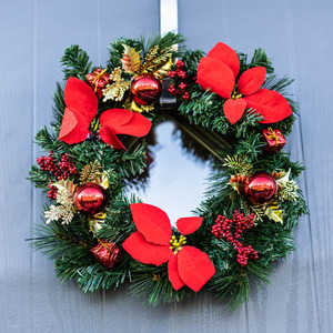 Artificial Door Wreath with Red Baubles and Poinsettia
