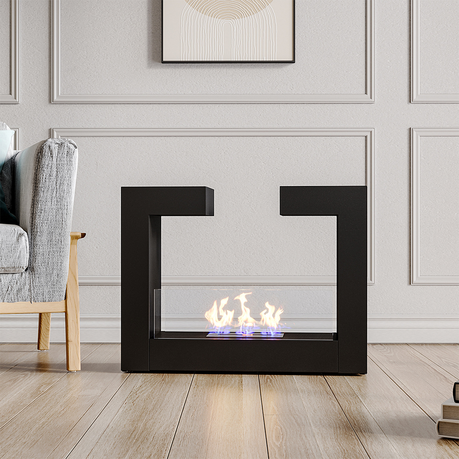 Wall Mounted Bio-Ethanol Fireplace,White