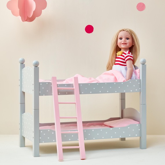 Wooden Doll Bunk Bed for 18 inch Dolls, Grey