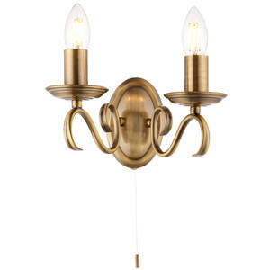 Bernice 2 Light Indoor Candle Wall Light Antique Brass E14