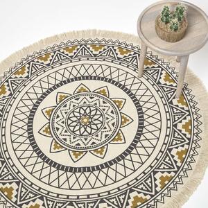 Homescapes Black Gold Cotton Mandala Printed Round Rug
