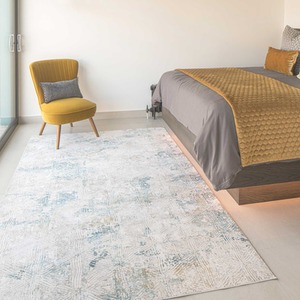 Distressed Abstract Geo Motif Living Area Rug