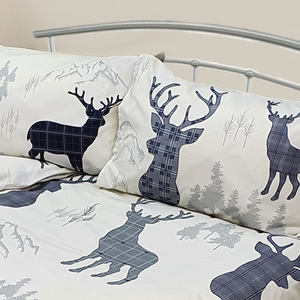 Highland Stag Grey Blue Housewife Pillow Case Pair