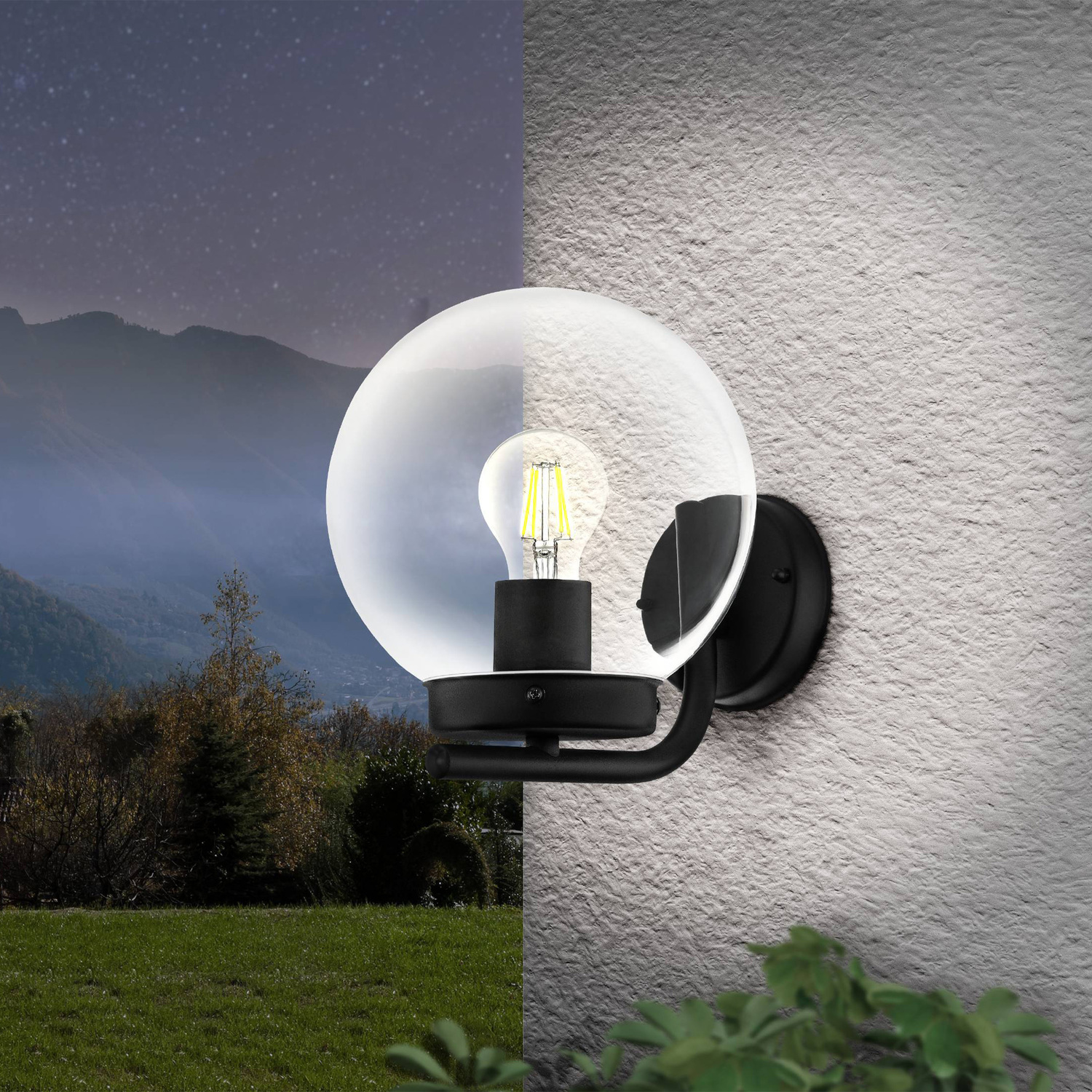 Eglo Taverna Transparent Globe Outdoor Wall Light - Black