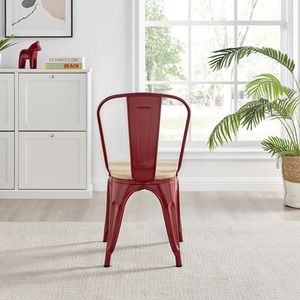 Red Colton Stackable Tolix Style Industrial Metal Kitchen Dining Chair Wood Seat shot 4116915