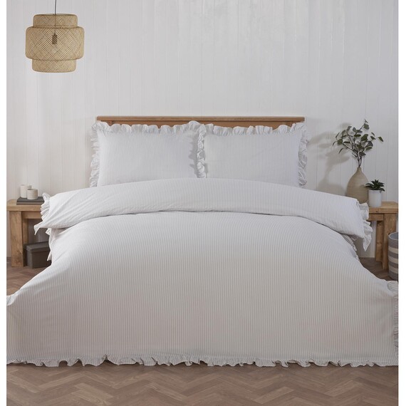 Silky Cotton Duvet Cover Set with Dual Ruffle