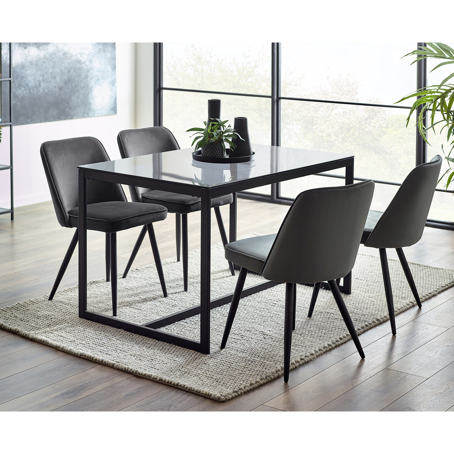 Julian Bowen - Chicago Dining Table and 4 Burgess Chairs Set - Smoked Glass thumbnail