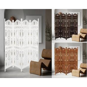 4 Panel Heavy Carved Wooden Room Divider Screen Bells