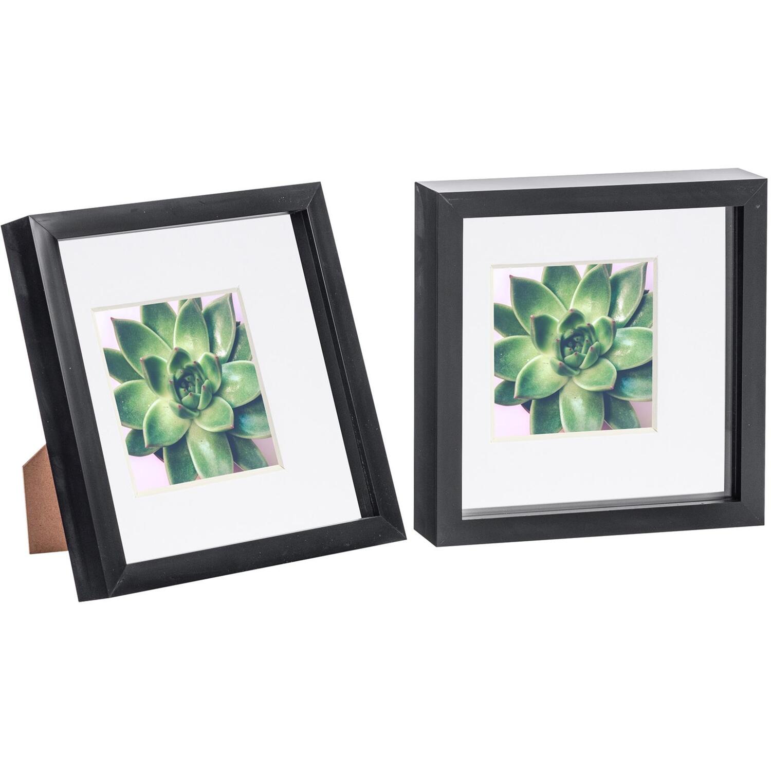 3D Box Photo Frame - 8x8" with 4 x 4" Mount - Pack of 2 - Black
