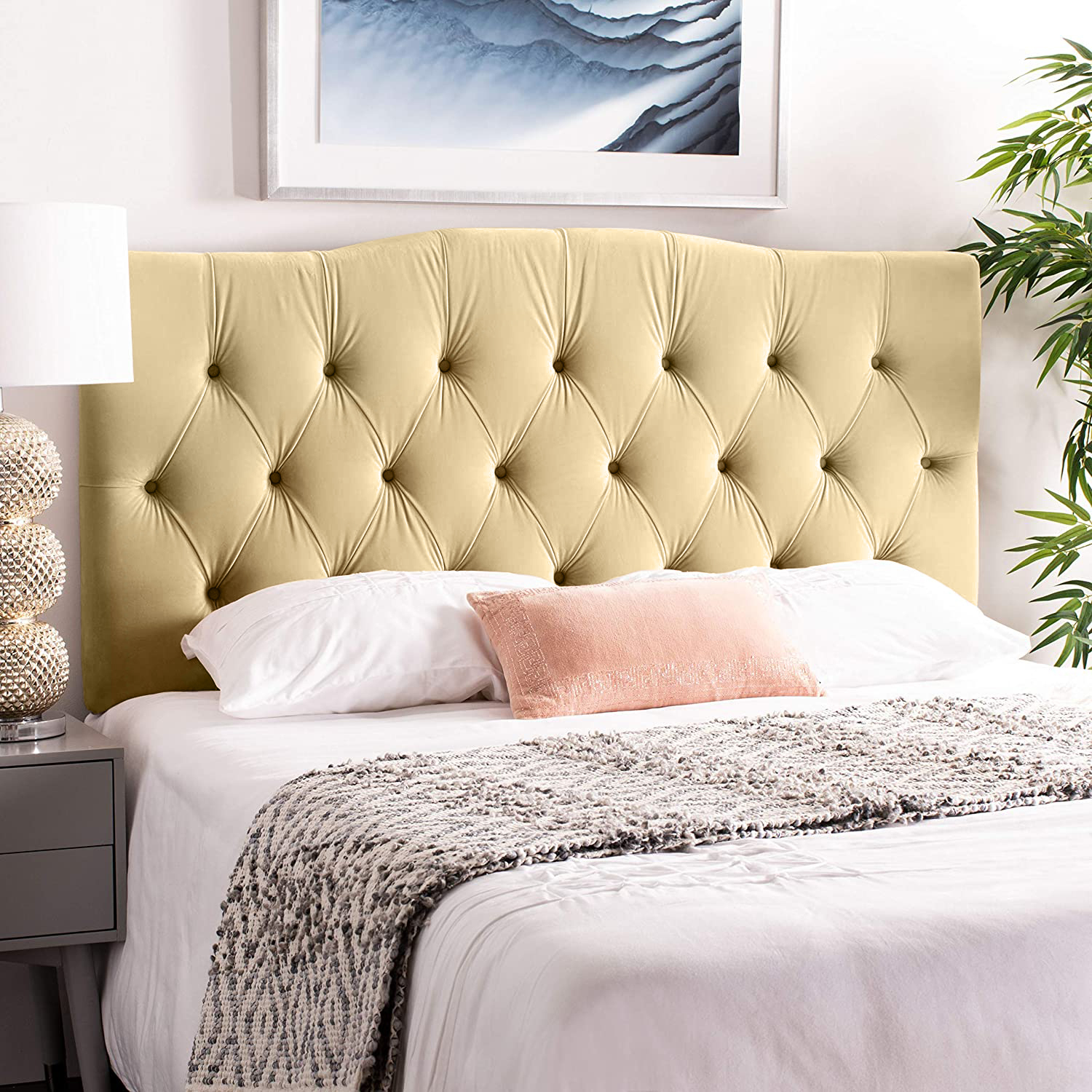 Simply Eleganza - Emia Plush 26 inch Strutted Headboard - Cream / King thumbnail