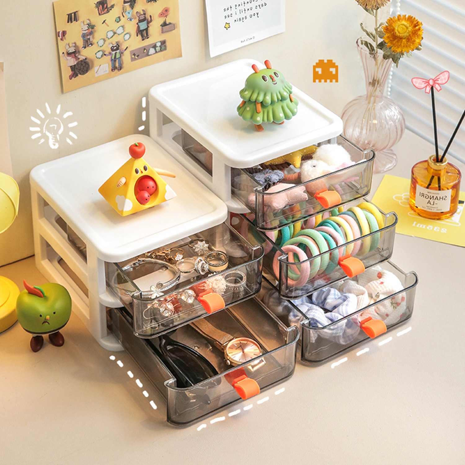 Livingandhome Crystal-Clear Plastic Organiser - White / 2619.7L