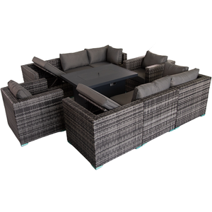 Rattan 8 Seat Modular Outdoor Recliner Garden Sofa with Fire Pit Table Set