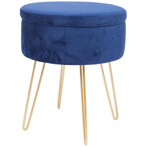 Round Velvet Storage Footstool with Gold Hairpin Legs