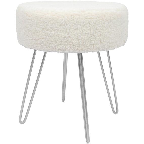 Round Boucle Footstool with Hairpin Legs