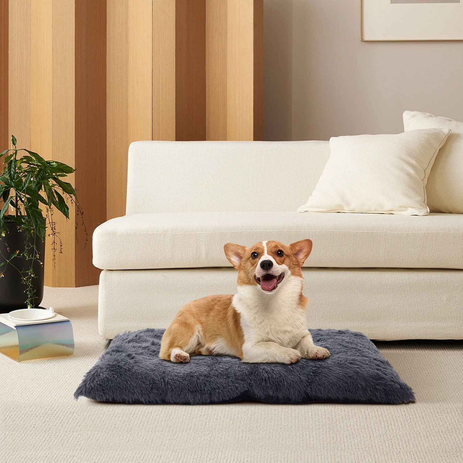 Livingandhome Plush Rectangle Pet Bed Dog Cushioned Pad - Dark Grey / 95*60Cm