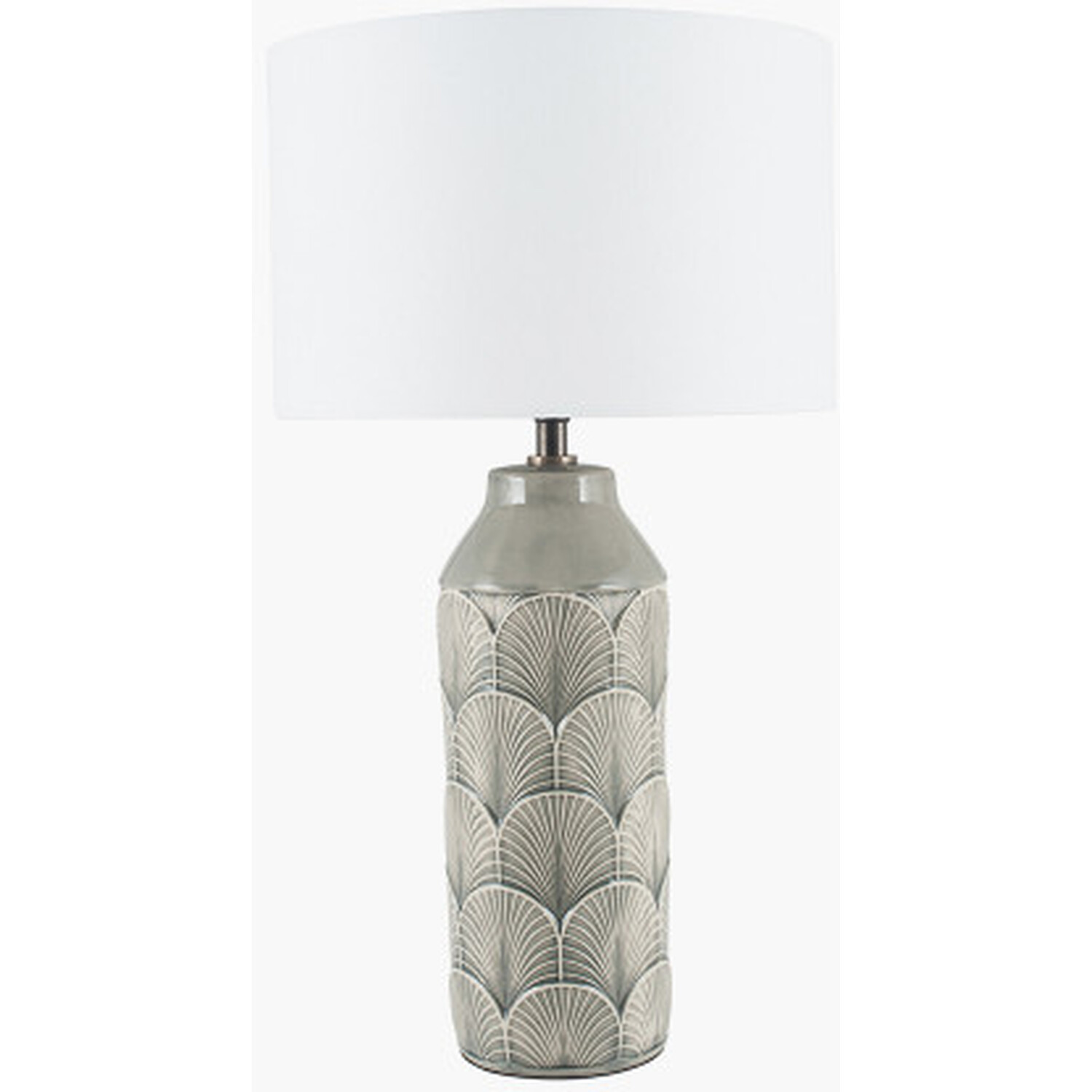 Embossed Art Deco Ceramic Table Lamp - Grey