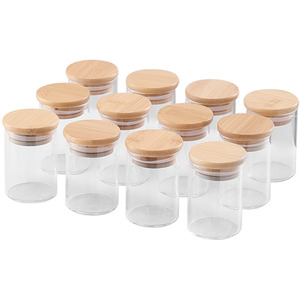 12Pcs Glass Spice Jar Set with Bamboo Lids