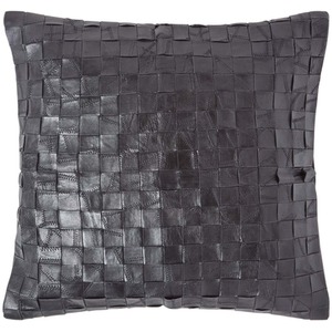 Real Leather Basketweave Check Suede Cushion with Feather Filling