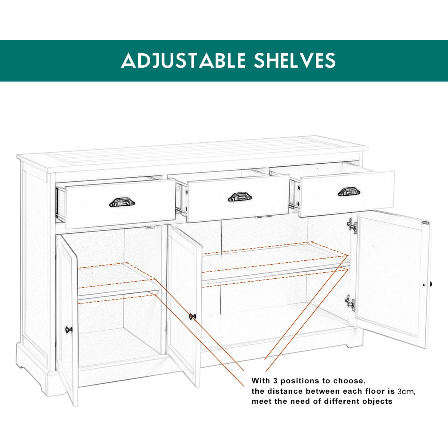 Buffet Console Table Buffet Sideboard Cabinet - Grey