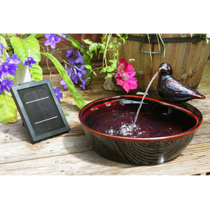 Red Glazed Ceramic Dove Spout Design Solar Powered Water Feature shot 5890764
