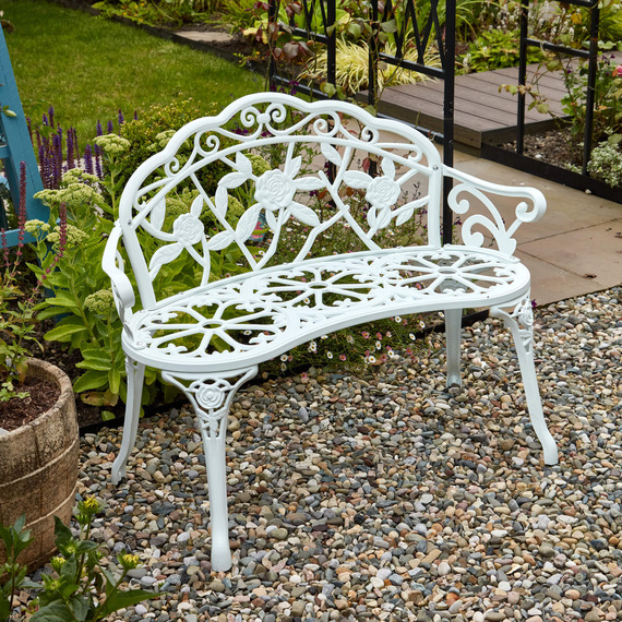 Home Source Rose Detail Metal Outdoor Garden Bench