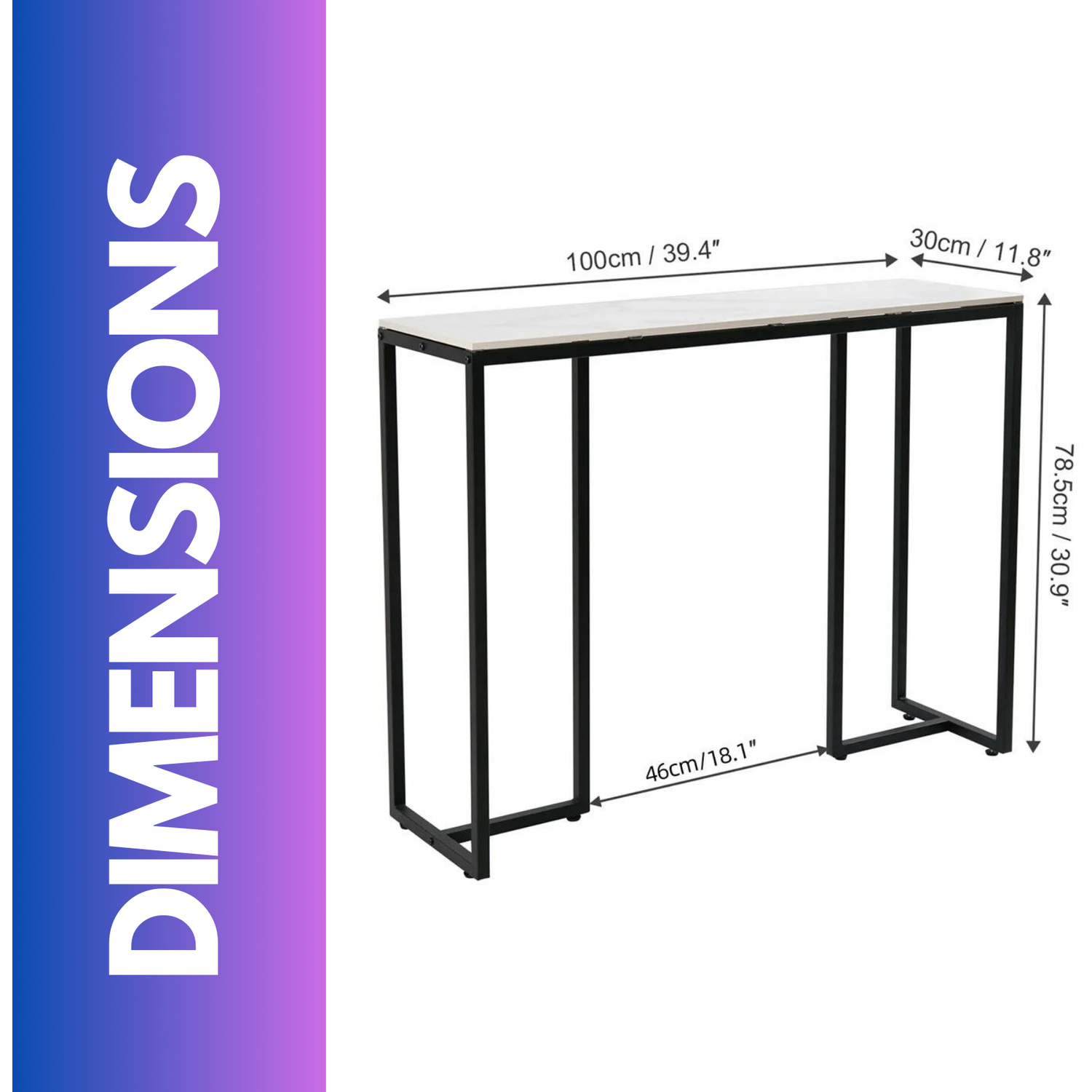 Marble Console Table With T-shaped Legs - Black