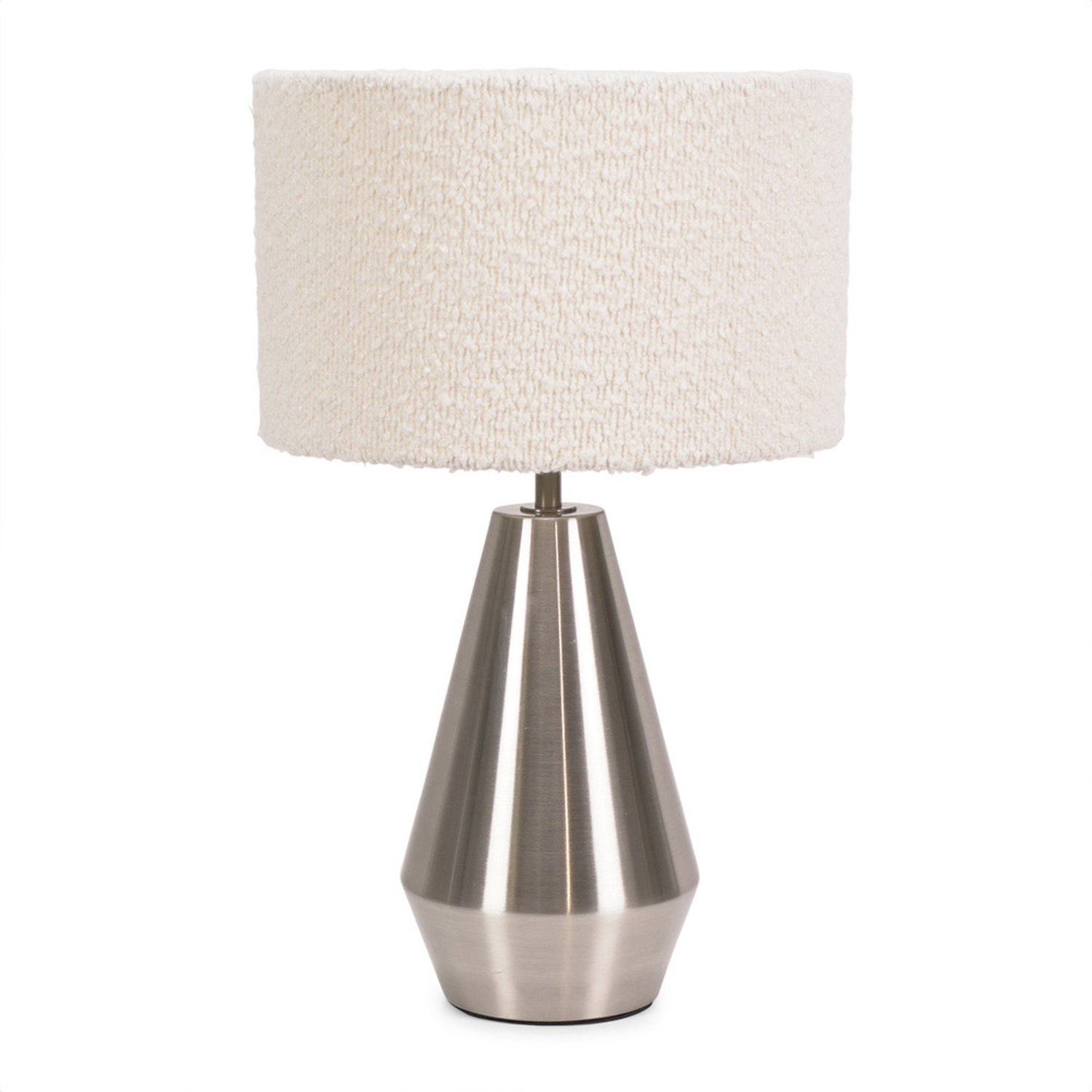 Jax Chrome Metal Dimmable Touch Table Lamp with Cream Boucle Shade and LED Bulb - Silver