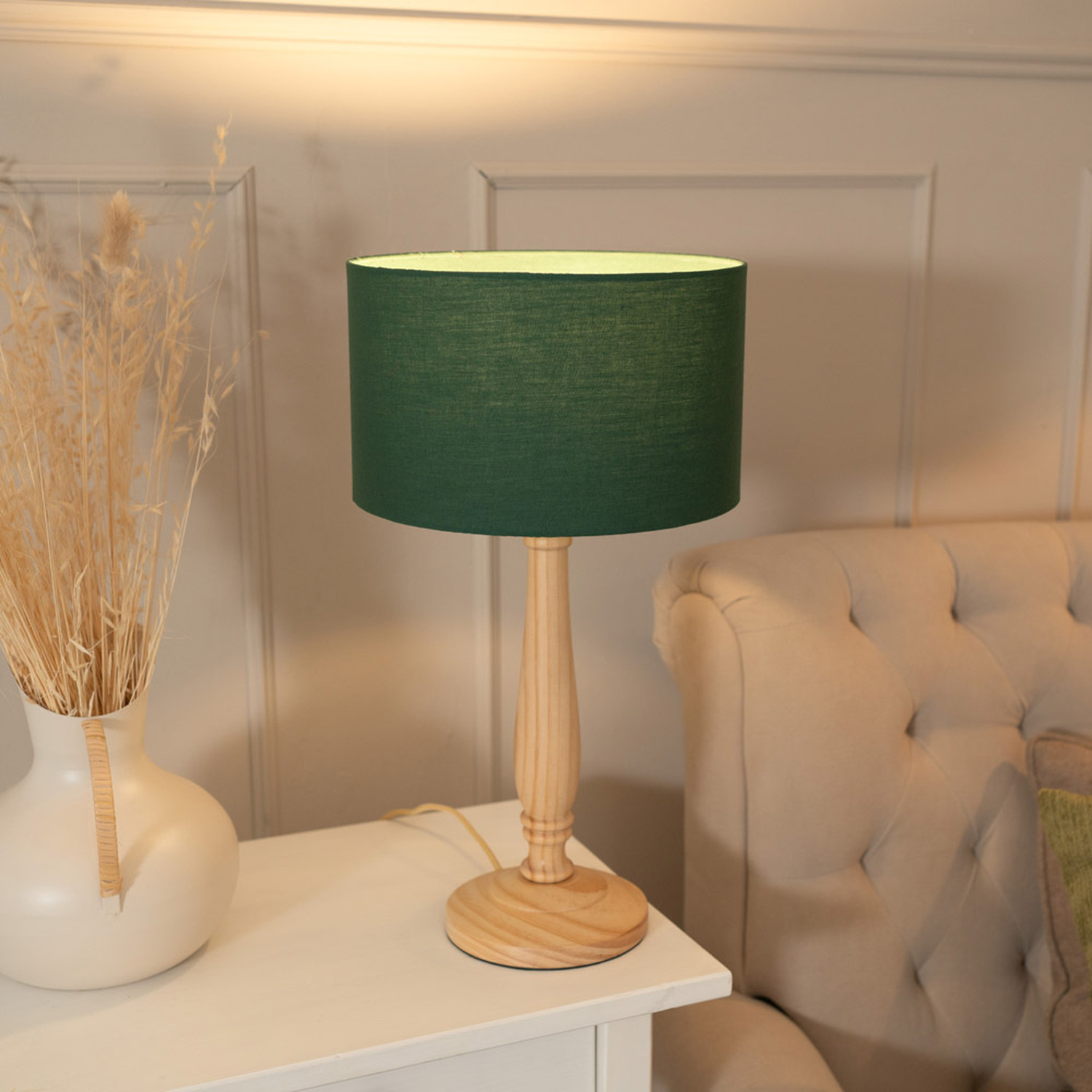 Image of Victoria Light Wood Table Lamp Drum&hellip;