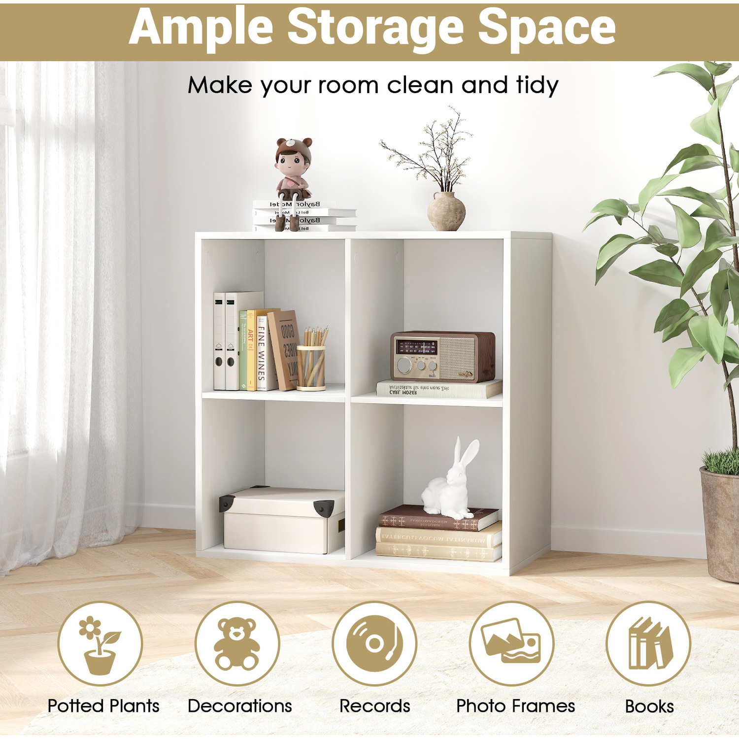 4-cube Bookcase Open-back Storage Unit - White