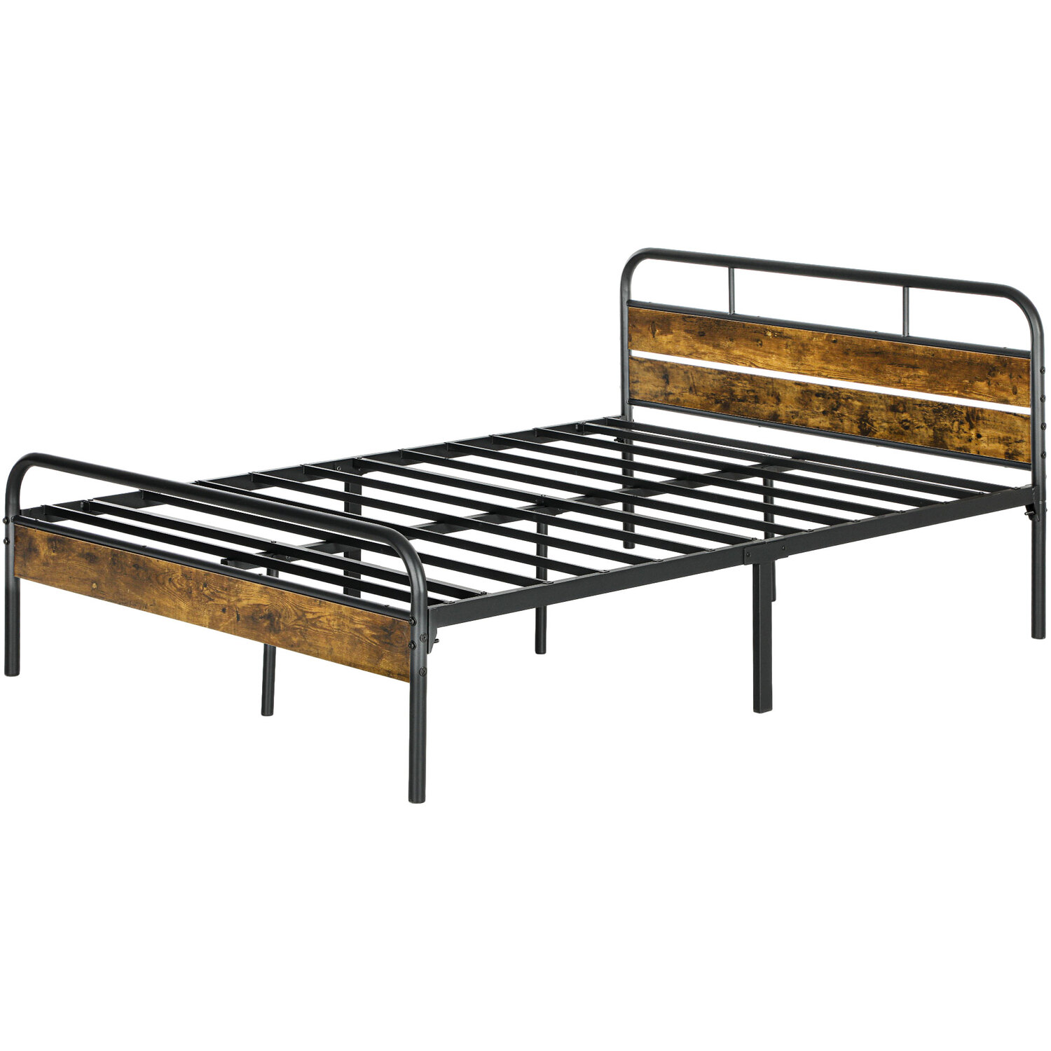 Double Industrial Metal and Wood Bed Frame with Headboard