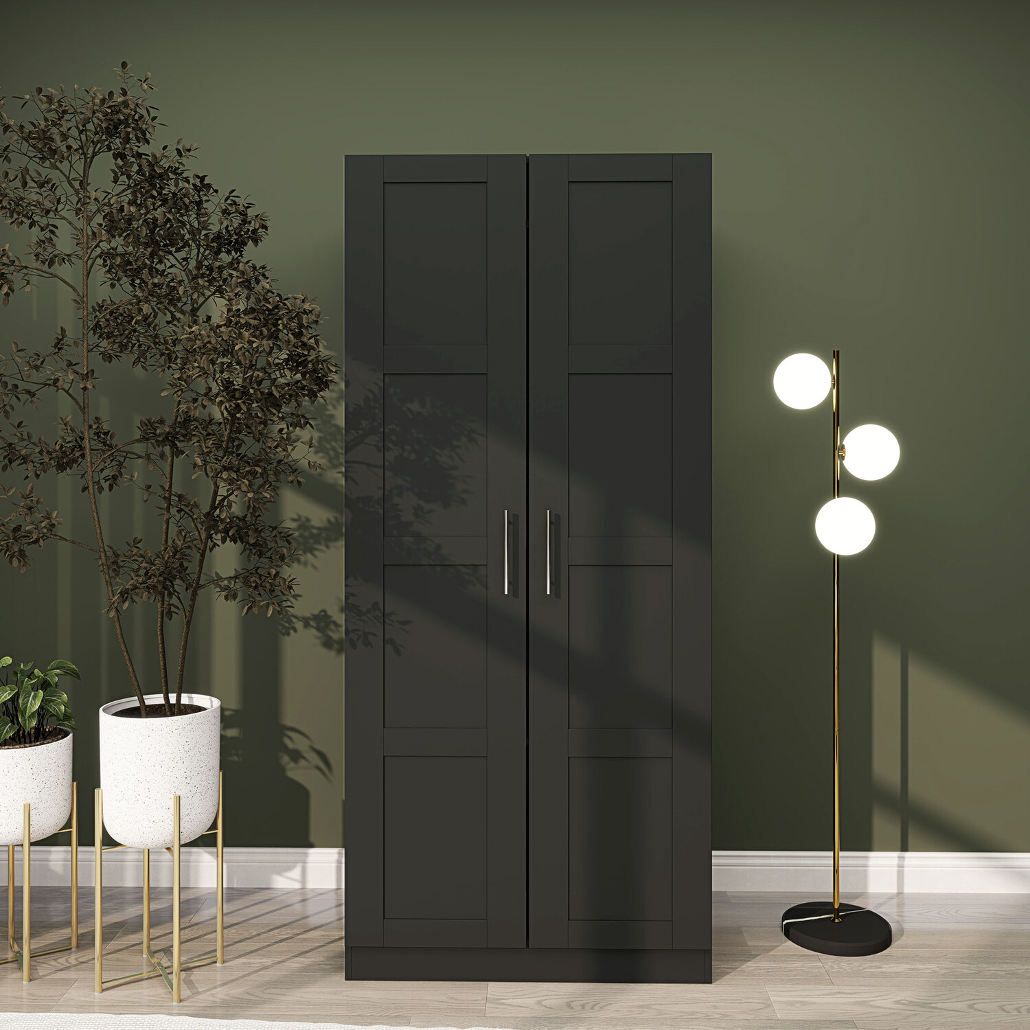 Homcom Double Wardrobe With Shelves Hanging Rail - Black