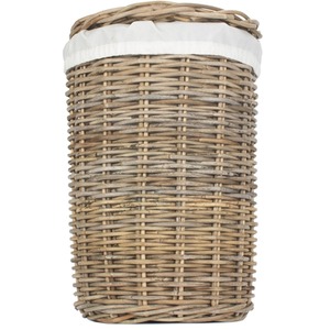 Round Rattan Laundry Hamper Basket with White Lining