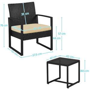 Black/Khaki 3 Piece Rattan Patio Bistro Furniture Set shot 7489938
