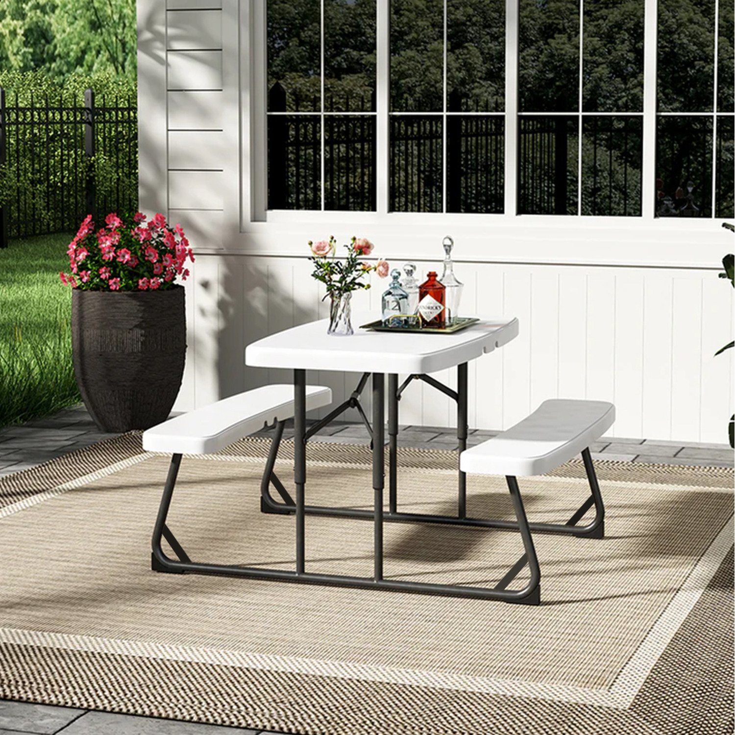 Kids Foldable Garden Picnic Table And Bench Set - Beige 82 5cm