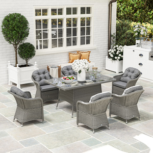 Outsunn 7 PCS Rattan Dining Sets with Umbrella Hole