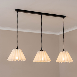 Lauren White Pleated Shade 3 Drop Bar Ceiling Pendant Light and LED Bulbs