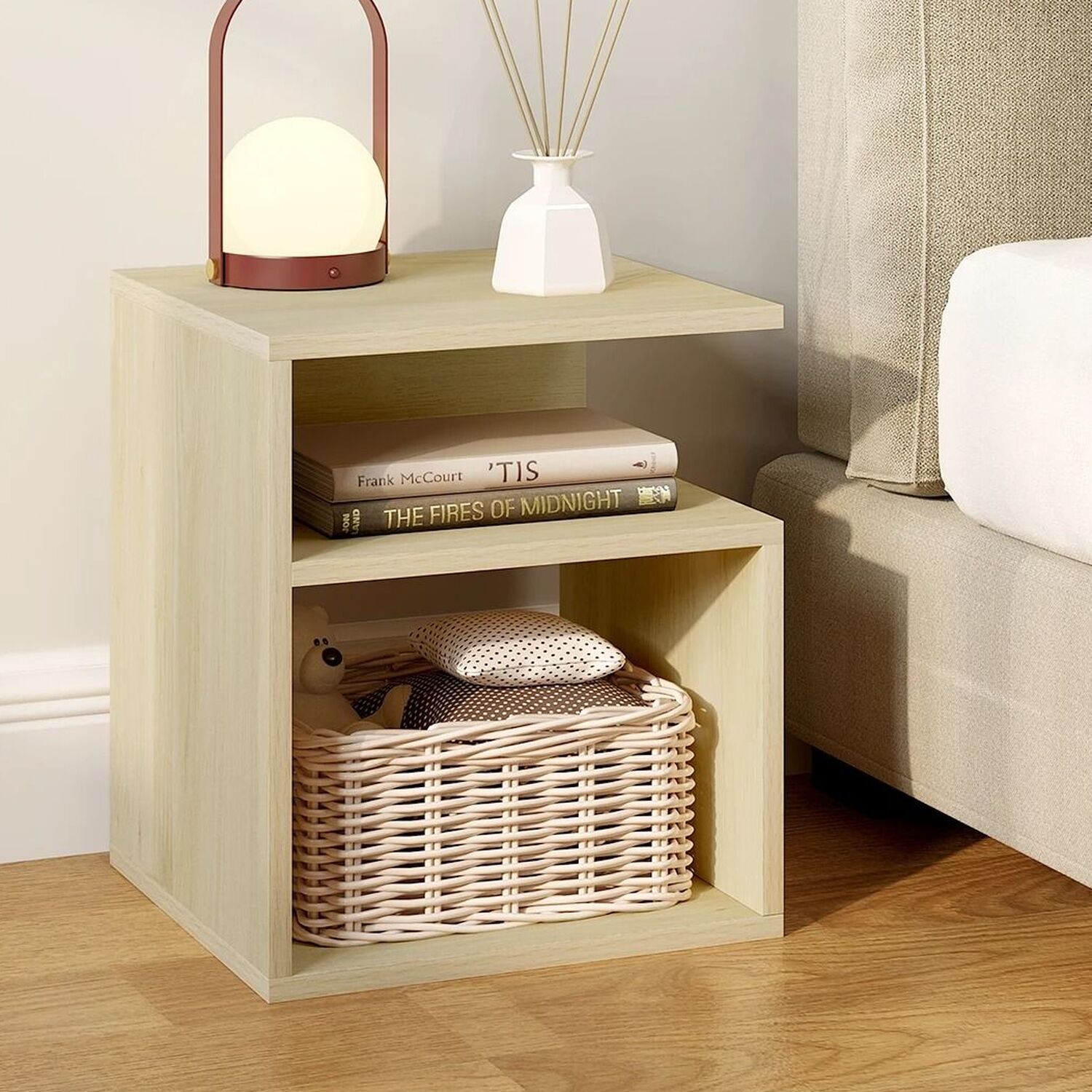 Wooden Bedside Table Nightstand With 2 Open Compartments - Brown