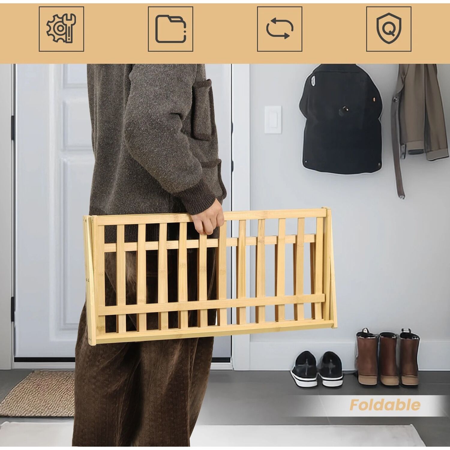 Folding 3 Tier Bamboo Shoe Rack Portable Shoe Shelf