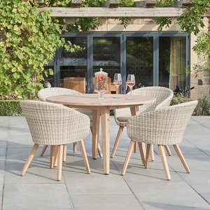 Outdoor 4 Seater Natural Acacia Wood and Rattan Dining Set