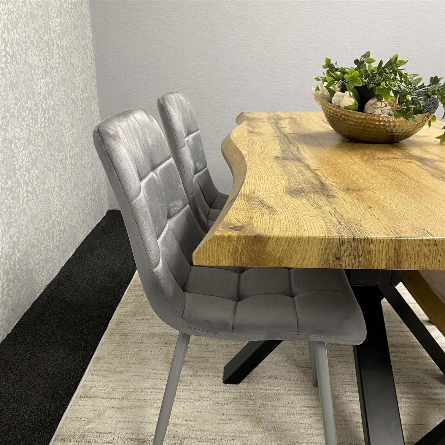 Dakota Dining Set With Velvet Chairs And Bench - Grey 117cm