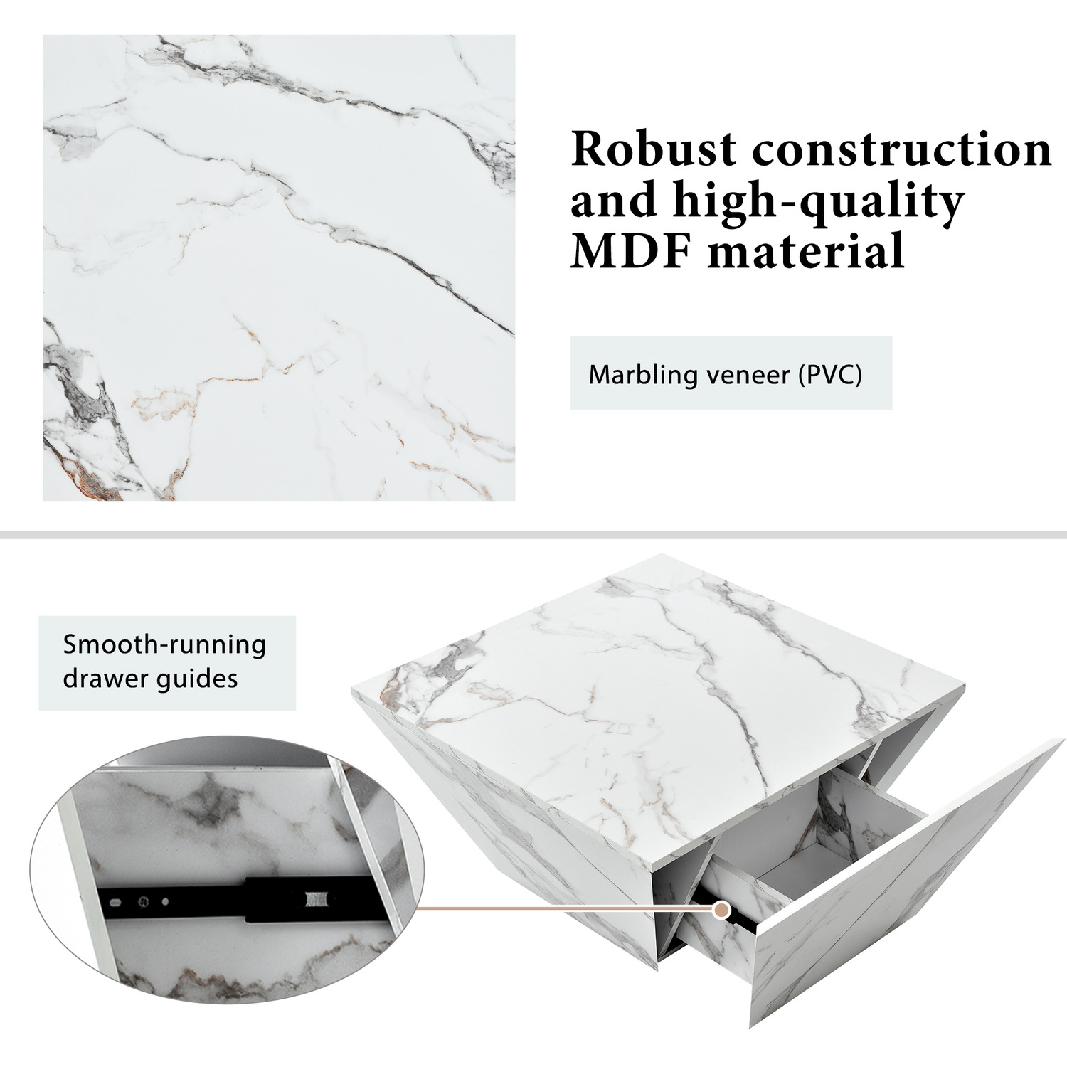 Square Marble Effect Coffee Table - White