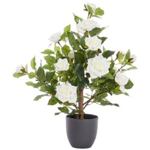 Artificial Rose Bush Tree Potted Plant In White