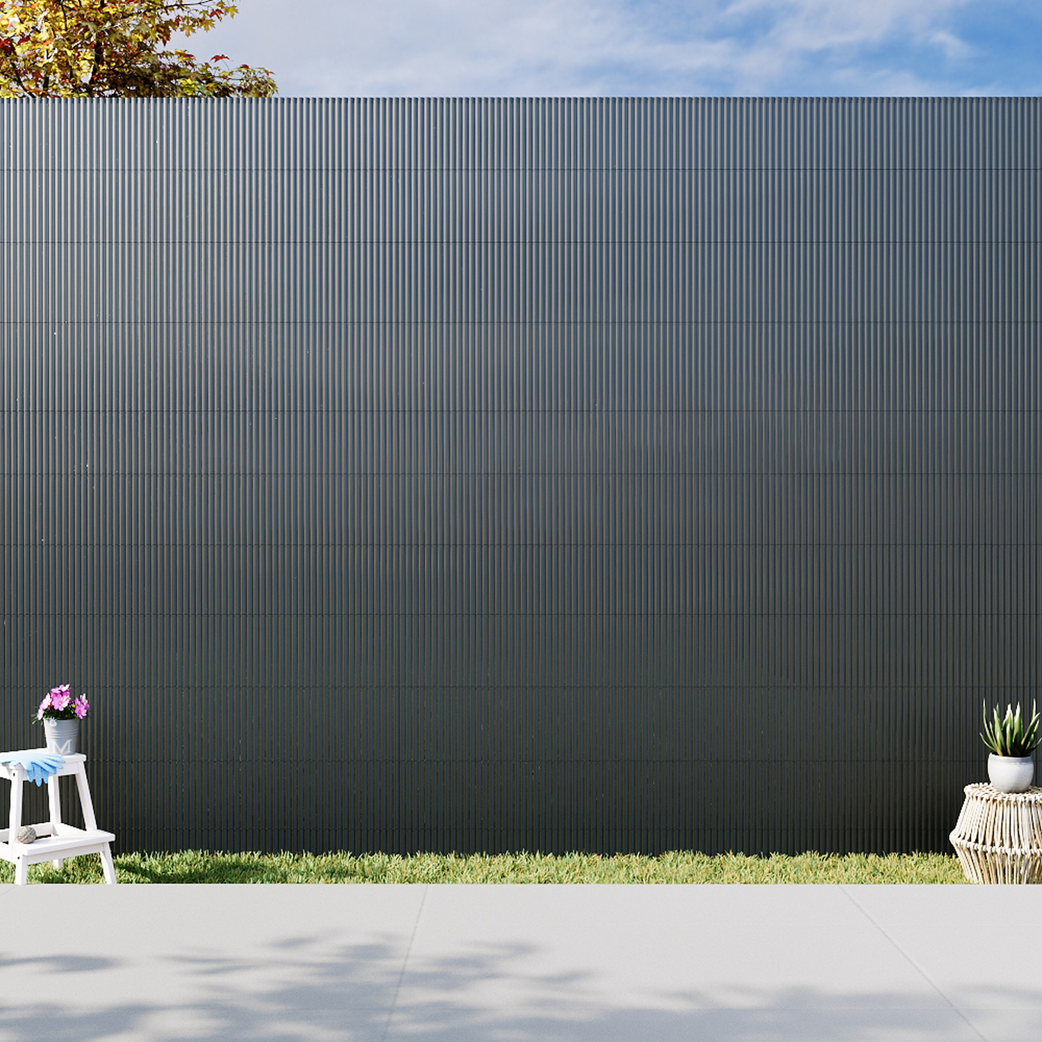 Livingandhome Weather-Proof Pvc Privacy Screening Fence - Grey / 300Cm W X 200Cm D