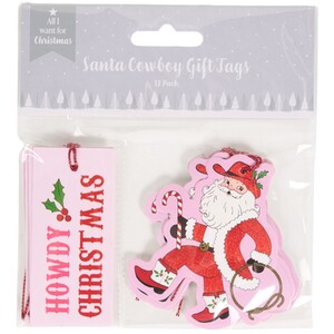 Pack of 12 Santa Cowboy Gift Tags
